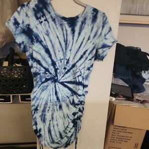 PINK Victoria's Secret Blue & White Tie-Dye Ruched Tee Dress